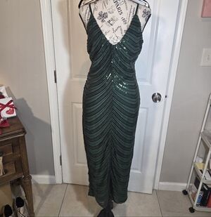 Lulu's Dark Green Backless Sequin Dress